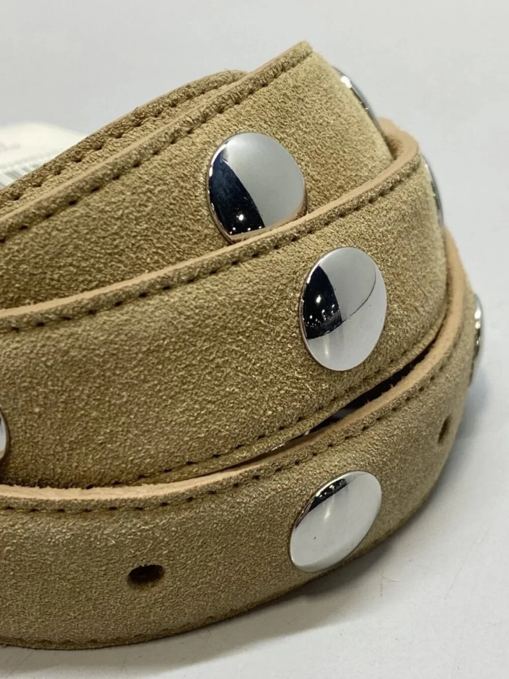 Anthropologie Unisex Western Belt Light Sand Suede Size S Studded Leather Detail